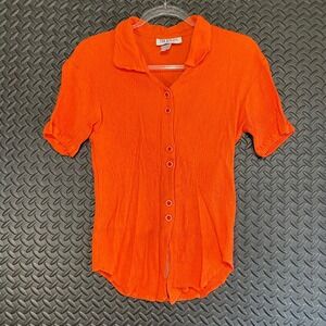 Vintage Truffles Made In USA Scrunchy Orange Button Up Shirt‎ Women's Size XL